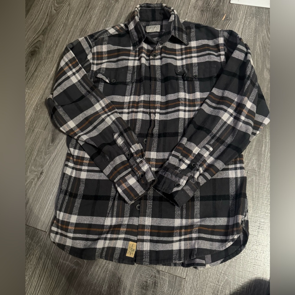 Jachs Gray and White Plaid Shirt with Orange Accents